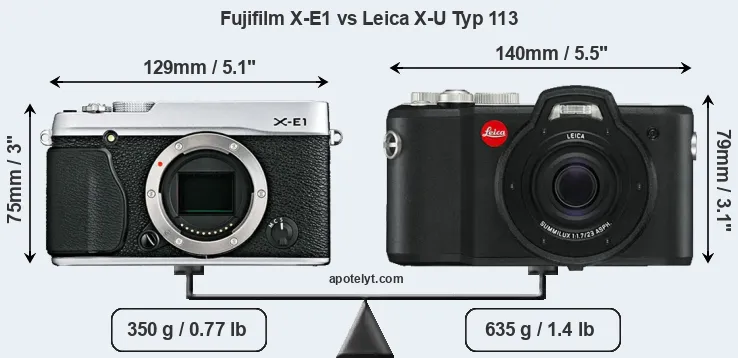 Size Fujifilm X-E1 vs Leica X-U Typ 113