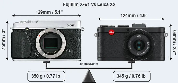 Size Fujifilm X-E1 vs Leica X2