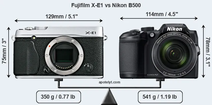 Size Fujifilm X-E1 vs Nikon B500