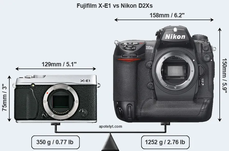 Size Fujifilm X-E1 vs Nikon D2Xs