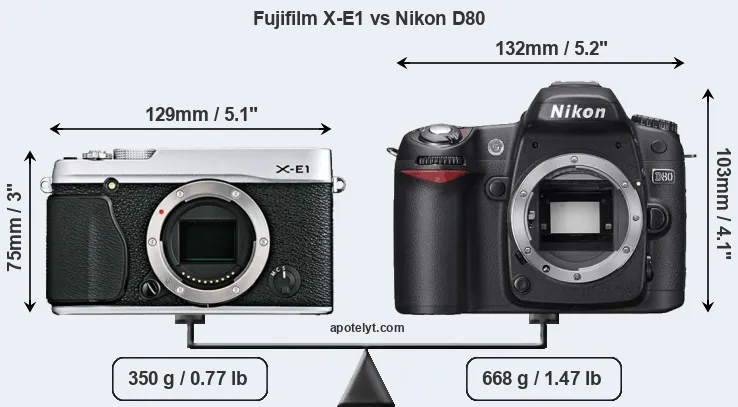 Size Fujifilm X-E1 vs Nikon D80