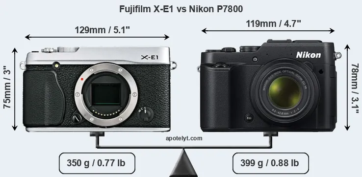 Size Fujifilm X-E1 vs Nikon P7800