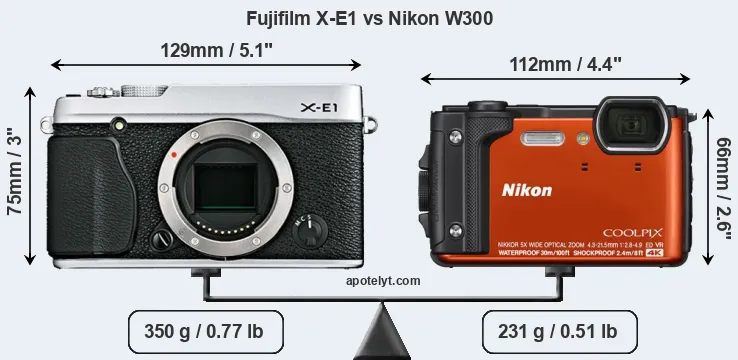 Size Fujifilm X-E1 vs Nikon W300