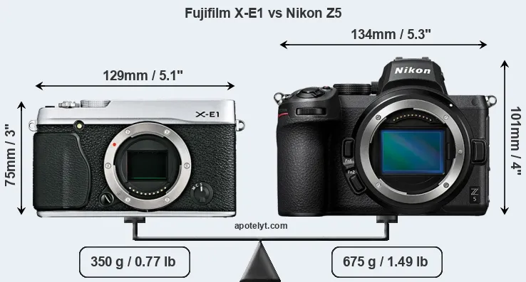 Size Fujifilm X-E1 vs Nikon Z5