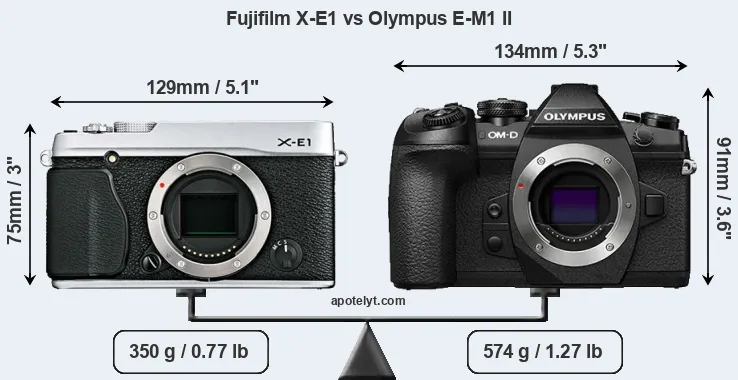 Size Fujifilm X-E1 vs Olympus E-M1 II
