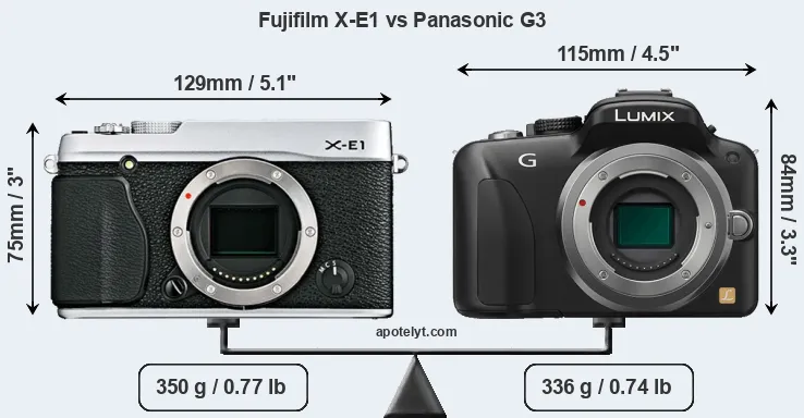 Size Fujifilm X-E1 vs Panasonic G3