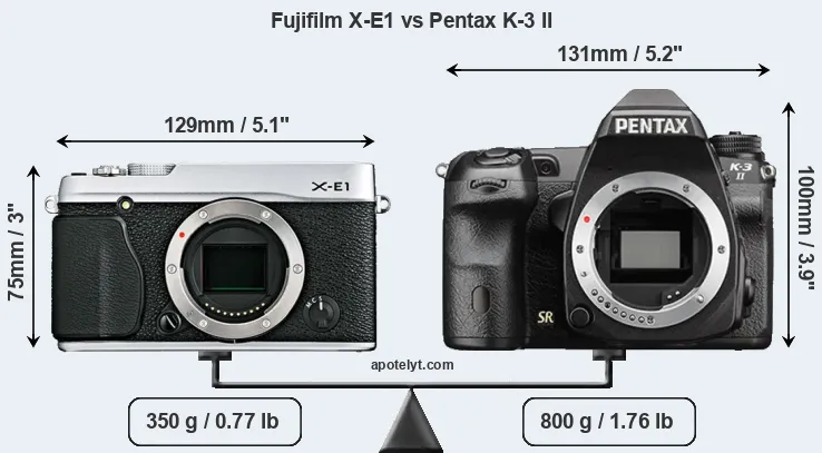 Size Fujifilm X-E1 vs Pentax K-3 II