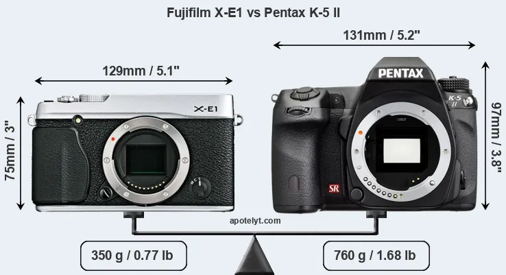 Size Fujifilm X-E1 vs Pentax K-5 II