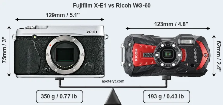 Size Fujifilm X-E1 vs Ricoh WG-60