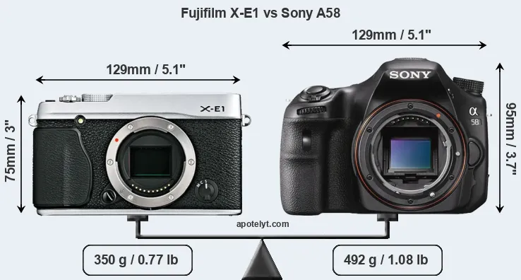 Size Fujifilm X-E1 vs Sony A58