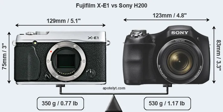 Size Fujifilm X-E1 vs Sony H200