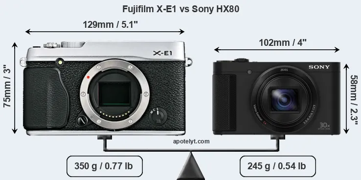Size Fujifilm X-E1 vs Sony HX80