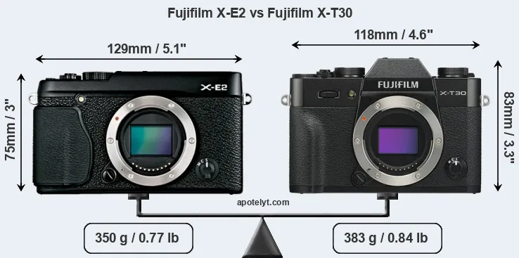Size Fujifilm X-E2 vs Fujifilm X-T30