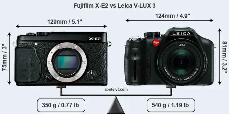 Size Fujifilm X-E2 vs Leica V-LUX 3