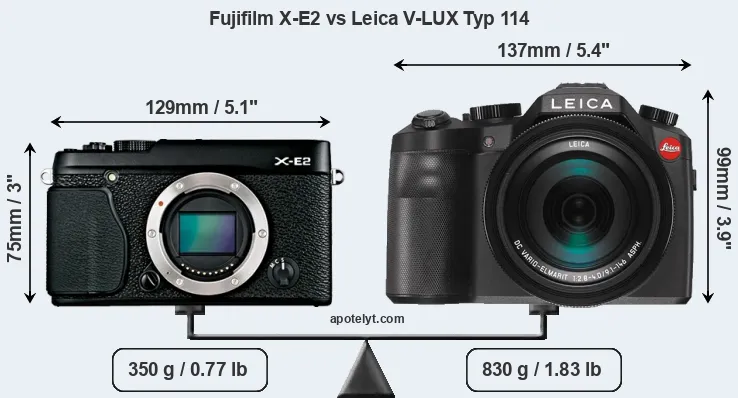 Size Fujifilm X-E2 vs Leica V-LUX Typ 114