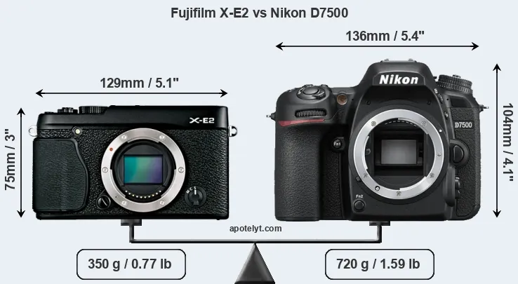 Size Fujifilm X-E2 vs Nikon D7500
