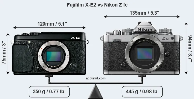 Size Fujifilm X-E2 vs Nikon Z fc
