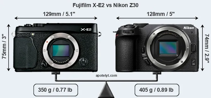 Size Fujifilm X-E2 vs Nikon Z30