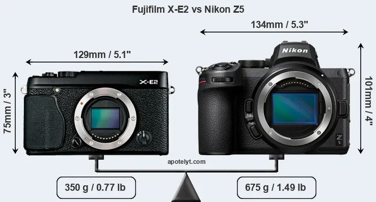 Size Fujifilm X-E2 vs Nikon Z5