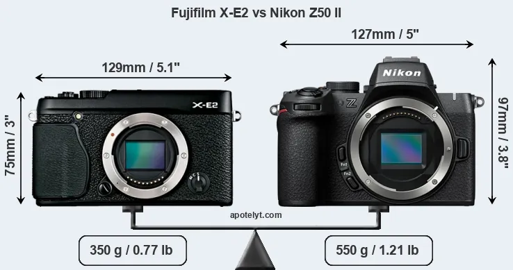 Size Fujifilm X-E2 vs Nikon Z50 II
