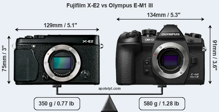 Size Fujifilm X-E2 vs Olympus E-M1 III