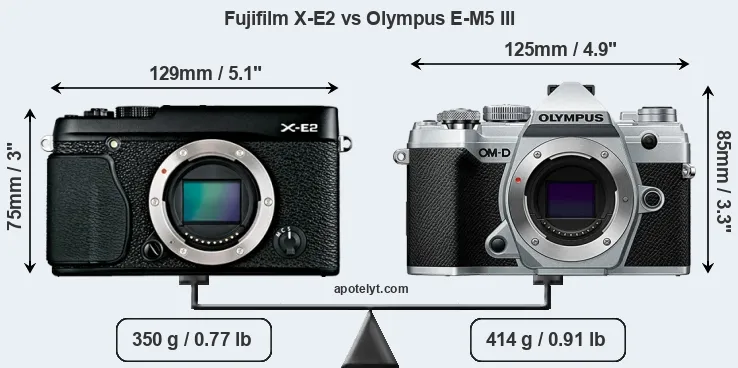 Size Fujifilm X-E2 vs Olympus E-M5 III