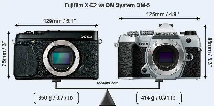 Size Fujifilm X-E2 vs OM System OM-5