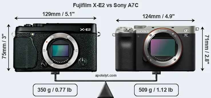 Size Fujifilm X-E2 vs Sony A7C