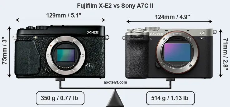 Size Fujifilm X-E2 vs Sony A7C II