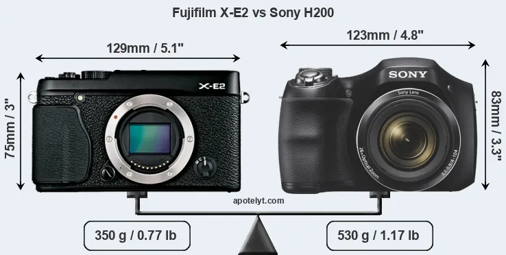 Size Fujifilm X-E2 vs Sony H200