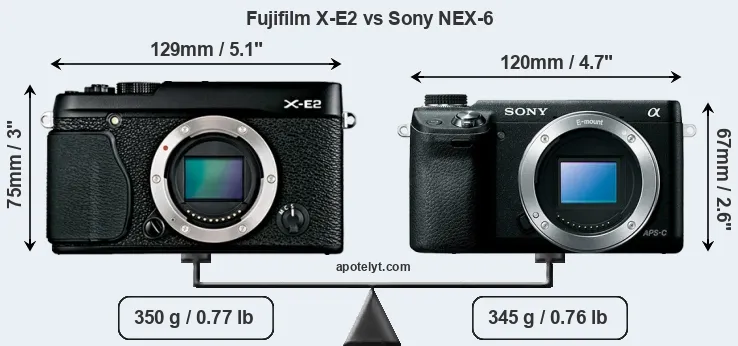 Size Fujifilm X-E2 vs Sony NEX-6