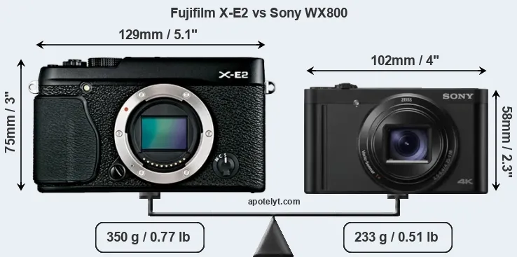 Size Fujifilm X-E2 vs Sony WX800