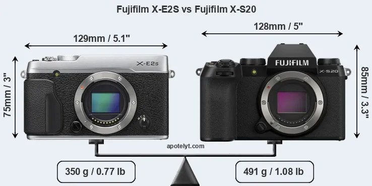 Size Fujifilm X-E2S vs Fujifilm X-S20