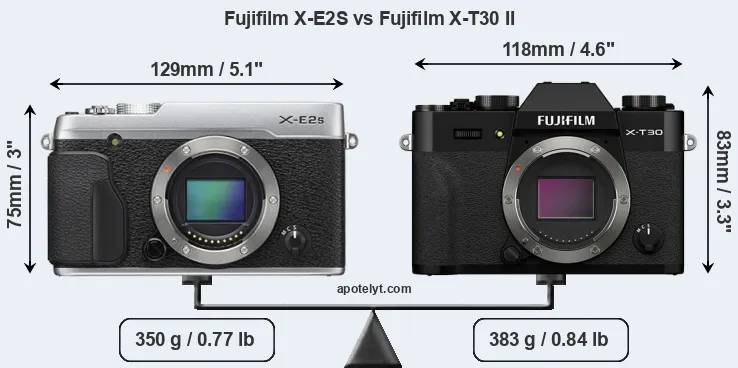 Size Fujifilm X-E2S vs Fujifilm X-T30 II