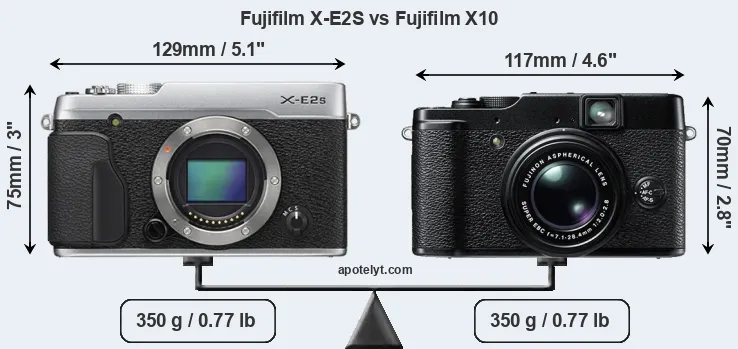 Size Fujifilm X-E2S vs Fujifilm X10
