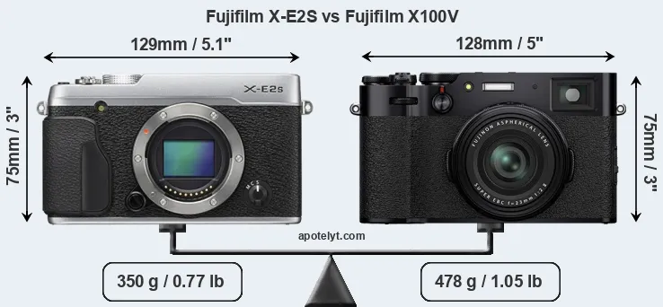 Size Fujifilm X-E2S vs Fujifilm X100V