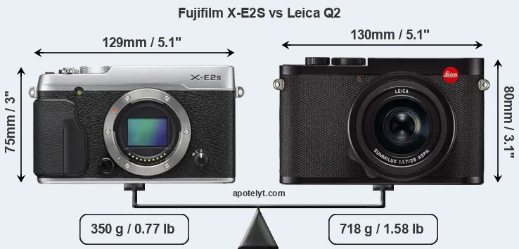 Size Fujifilm X-E2S vs Leica Q2