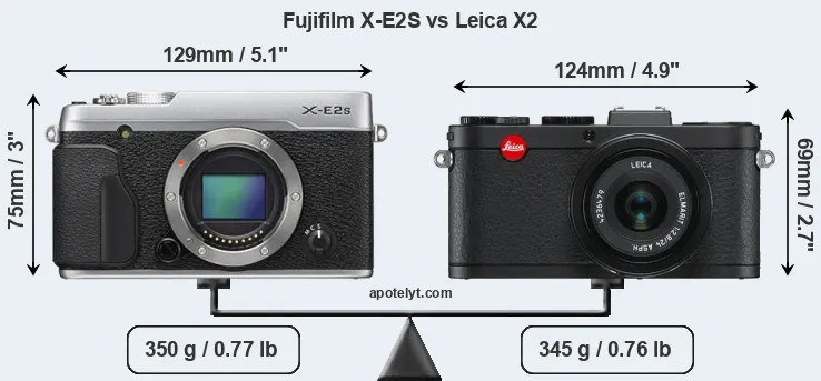 Size Fujifilm X-E2S vs Leica X2