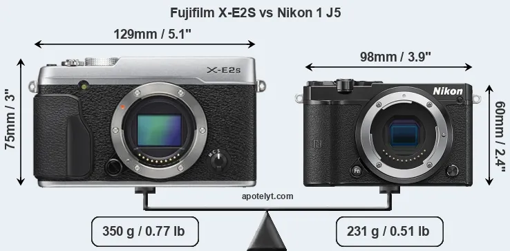 Size Fujifilm X-E2S vs Nikon 1 J5