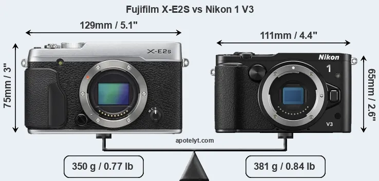 Size Fujifilm X-E2S vs Nikon 1 V3