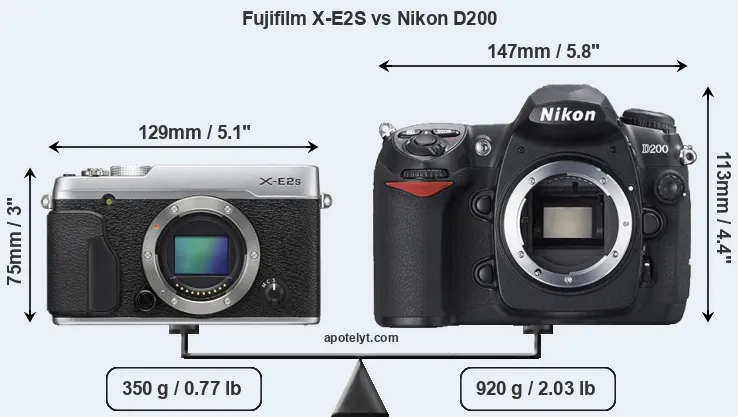 Size Fujifilm X-E2S vs Nikon D200