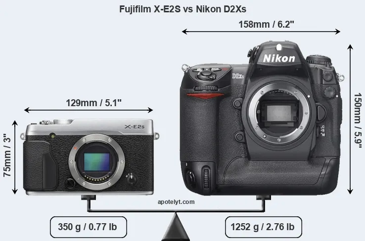 Size Fujifilm X-E2S vs Nikon D2Xs