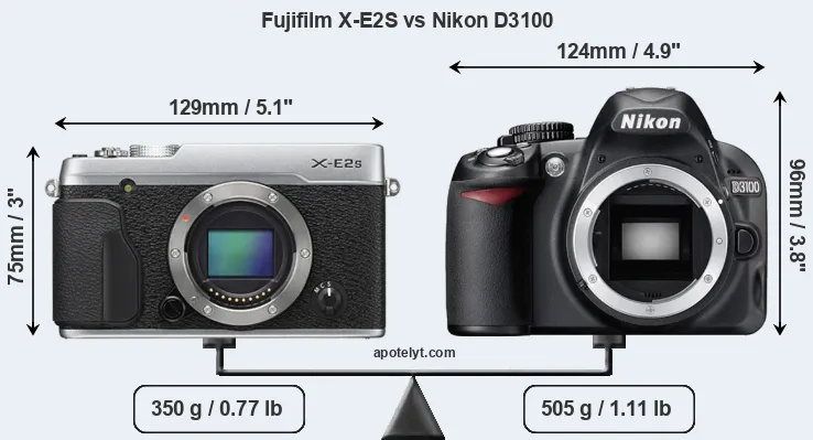 Size Fujifilm X-E2S vs Nikon D3100