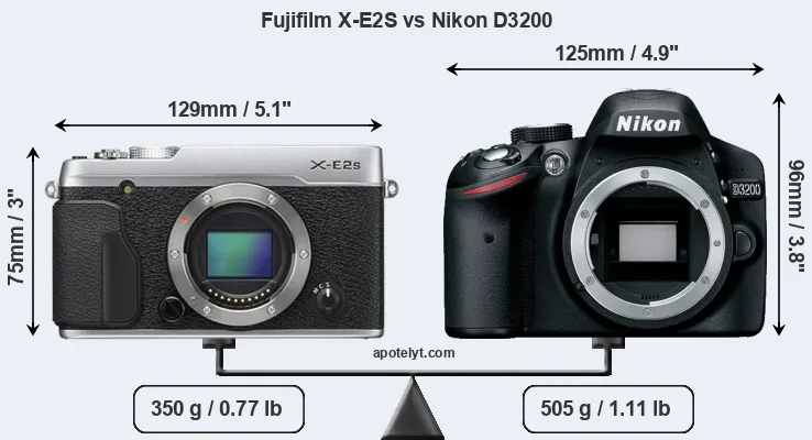 Size Fujifilm X-E2S vs Nikon D3200