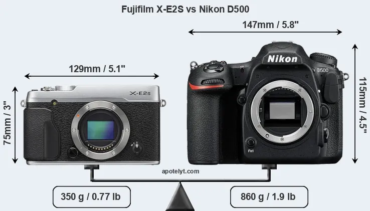 Size Fujifilm X-E2S vs Nikon D500