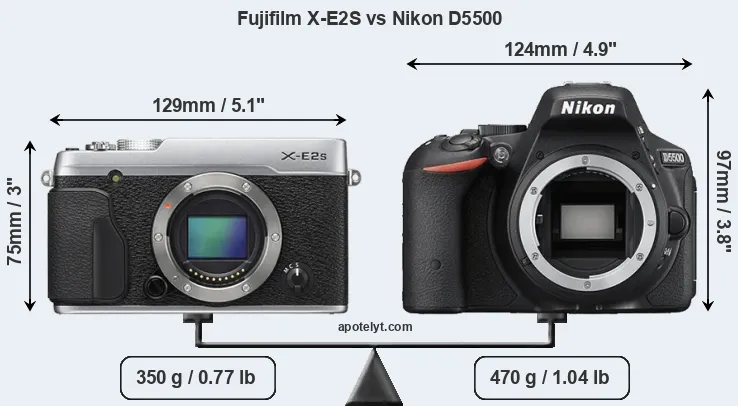 Size Fujifilm X-E2S vs Nikon D5500