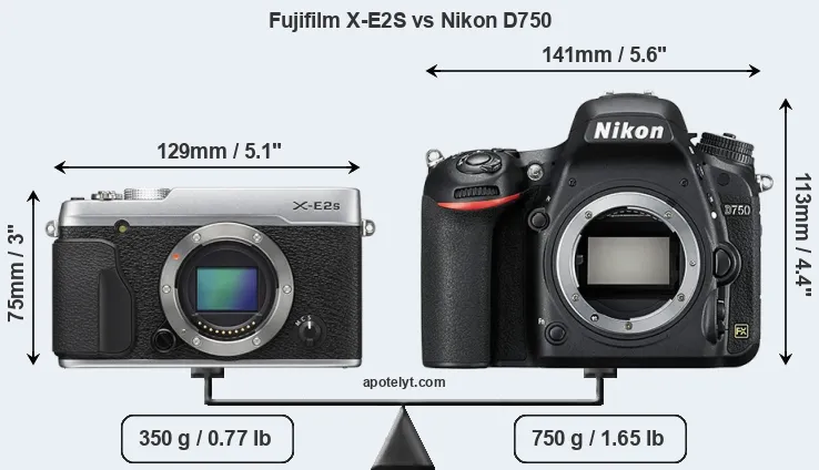 Size Fujifilm X-E2S vs Nikon D750
