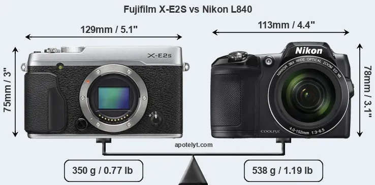 Size Fujifilm X-E2S vs Nikon L840