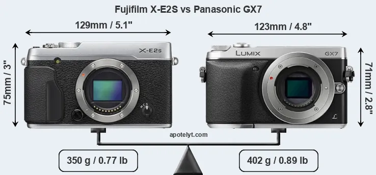 Size Fujifilm X-E2S vs Panasonic GX7
