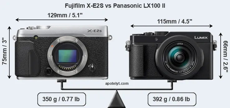 Size Fujifilm X-E2S vs Panasonic LX100 II